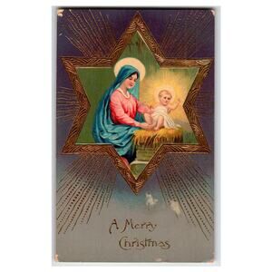 Vintage Embossed Christmas Postcard Nativity Scene Mary & Baby Jesus